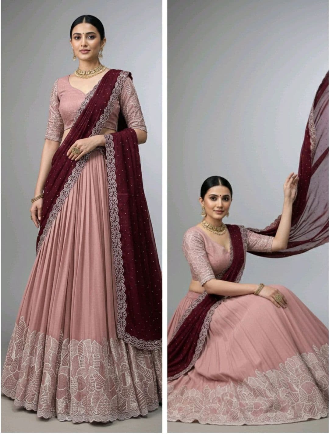 all about you Embellished Thread Work Semi-Stitched Lehenga & Blouse With Dupatta thumbnail 3