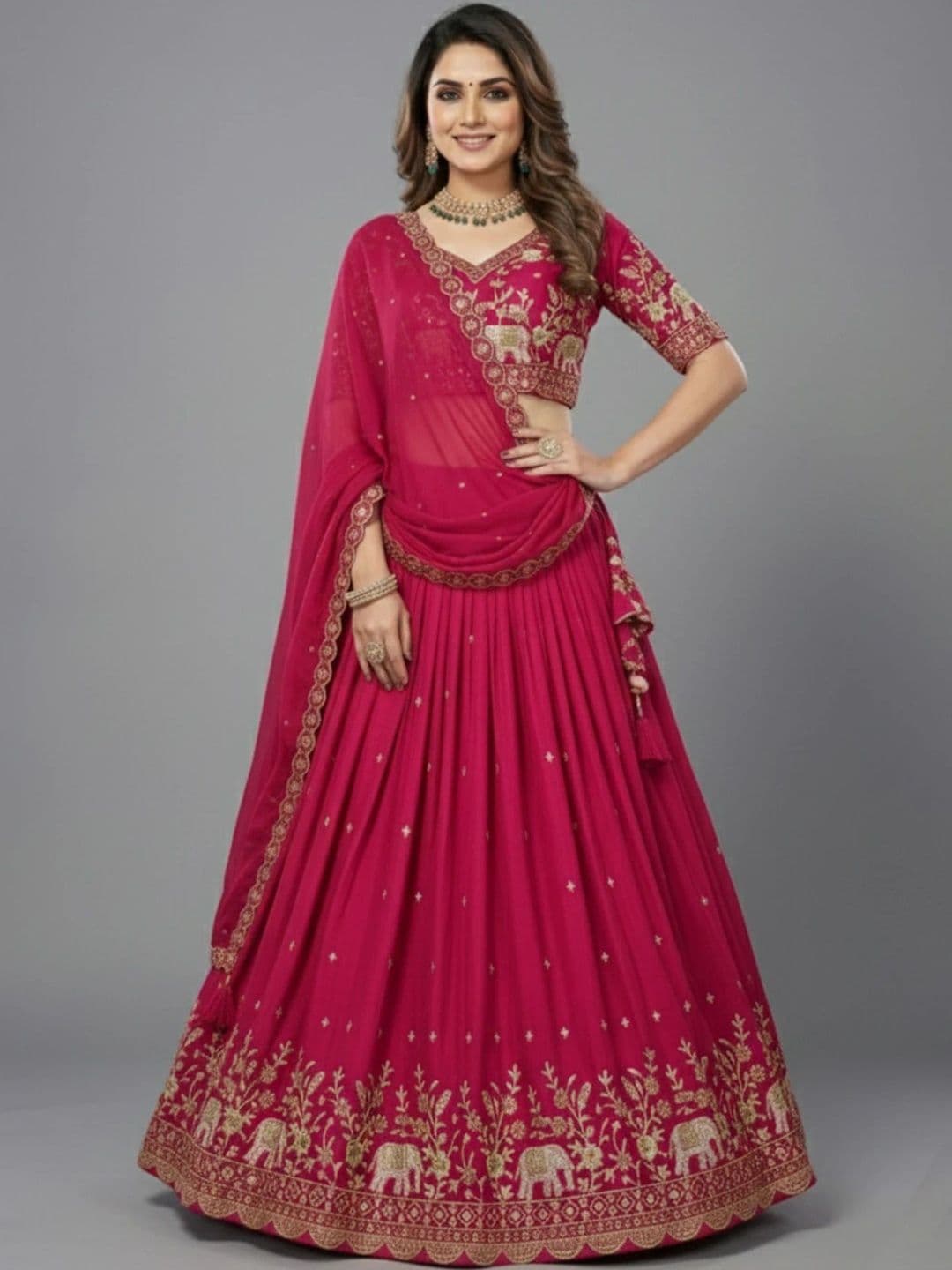 all about you Embroidered Thread Work Semi-Stitched Lehenga & Blouse With Dupatta thumbnail 4