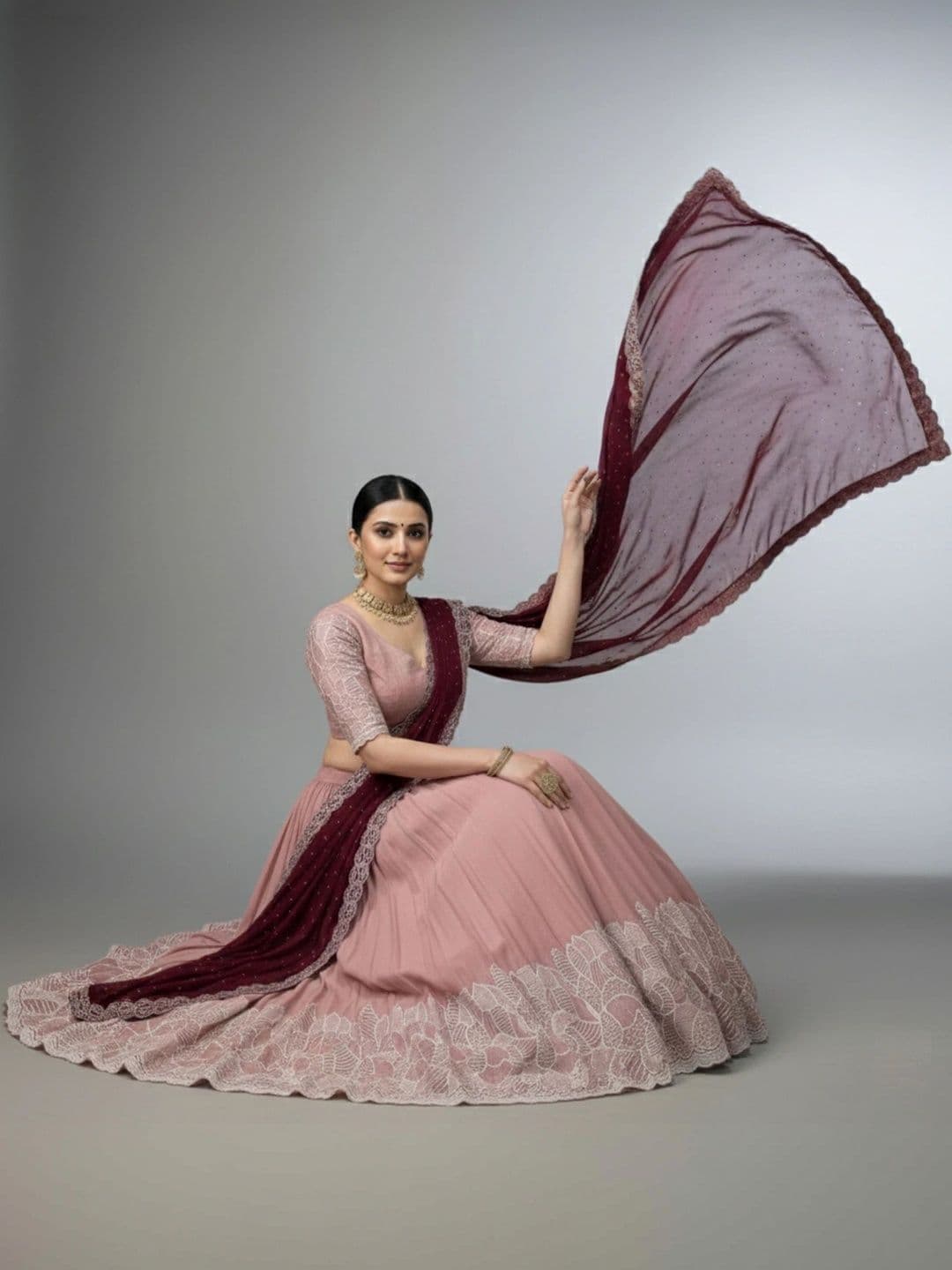 all about you Embellished Thread Work Semi-Stitched Lehenga & Blouse With Dupatta thumbnail 2