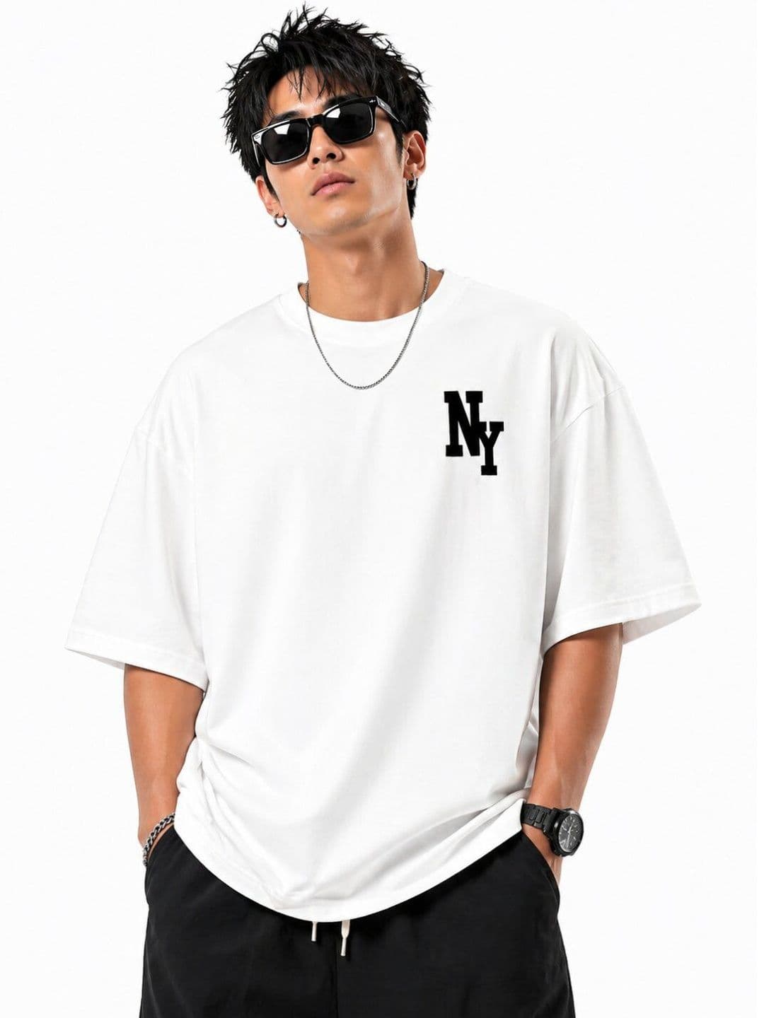 HASTEN Men Oversized Brand Logo Printed T-shirt - view 1