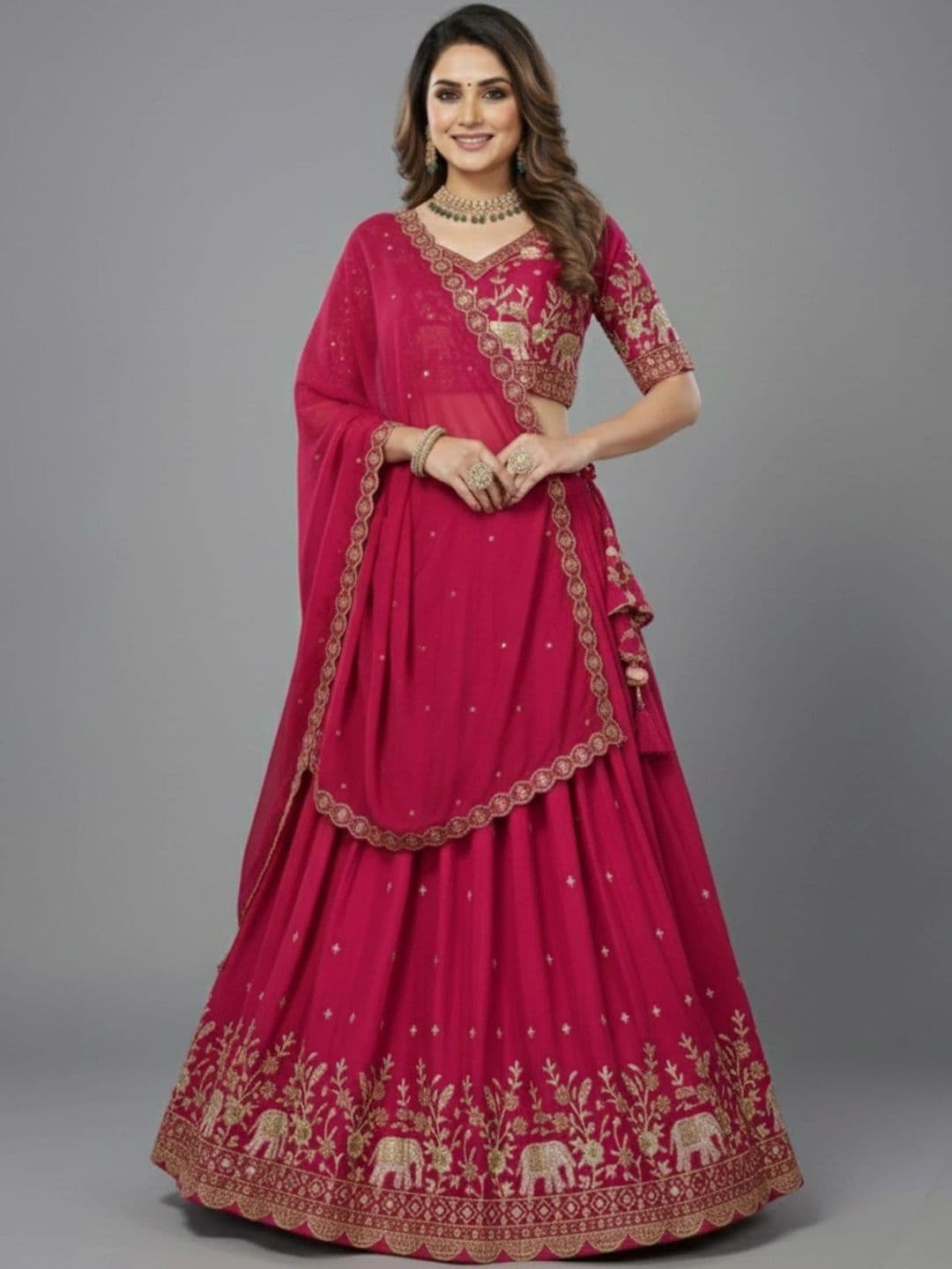 all about you Embroidered Thread Work Semi-Stitched Lehenga & Blouse With Dupatta - view 1