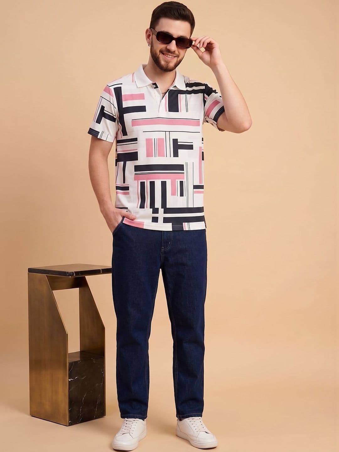SZN Men's Abstract Geometric Polo Collar T-shirt thumbnail 4