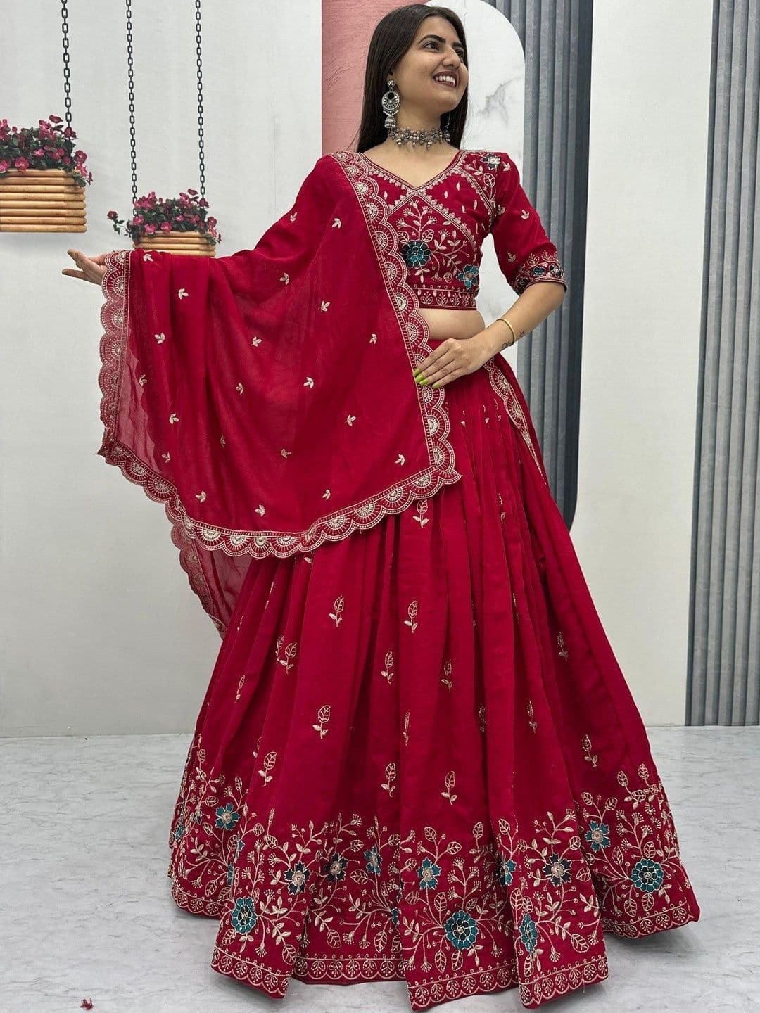 all about you Embroidered Thread Work Semi-Stitched Lehenga & Blouse With Dupatta thumbnail 3