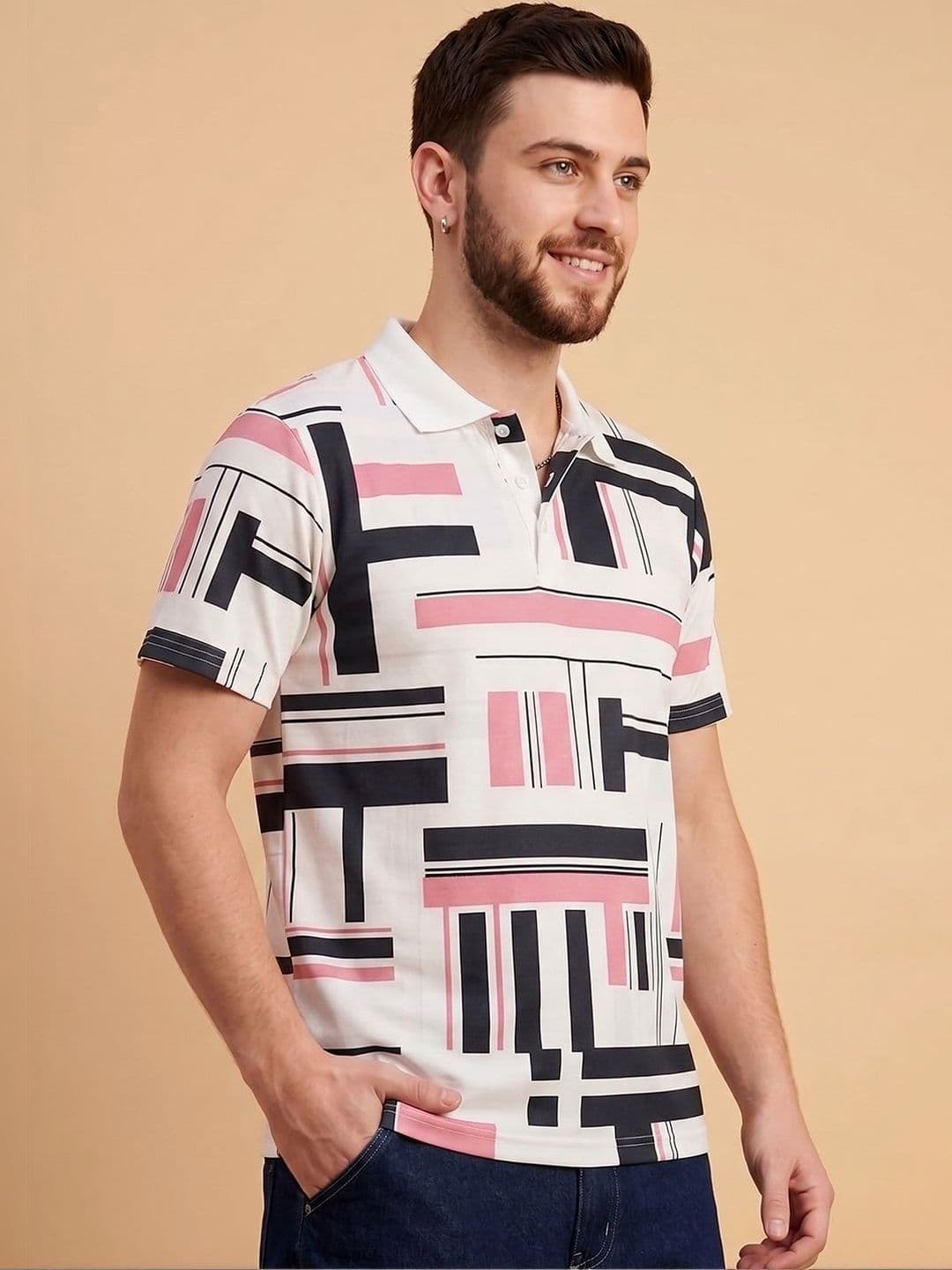 SZN Men's Abstract Geometric Polo Collar T-shirt thumbnail 3