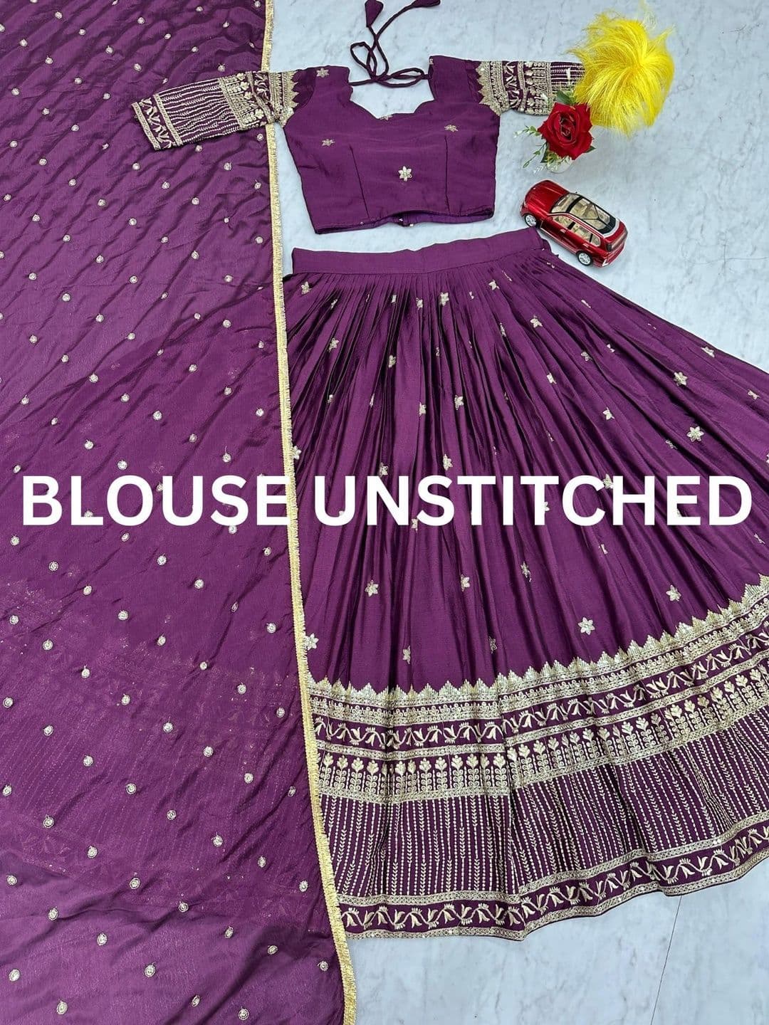 all about you Embroidered Thread Work Semi-Stitched Lehenga & Unstitched Blouse With Dupatta thumbnail 2