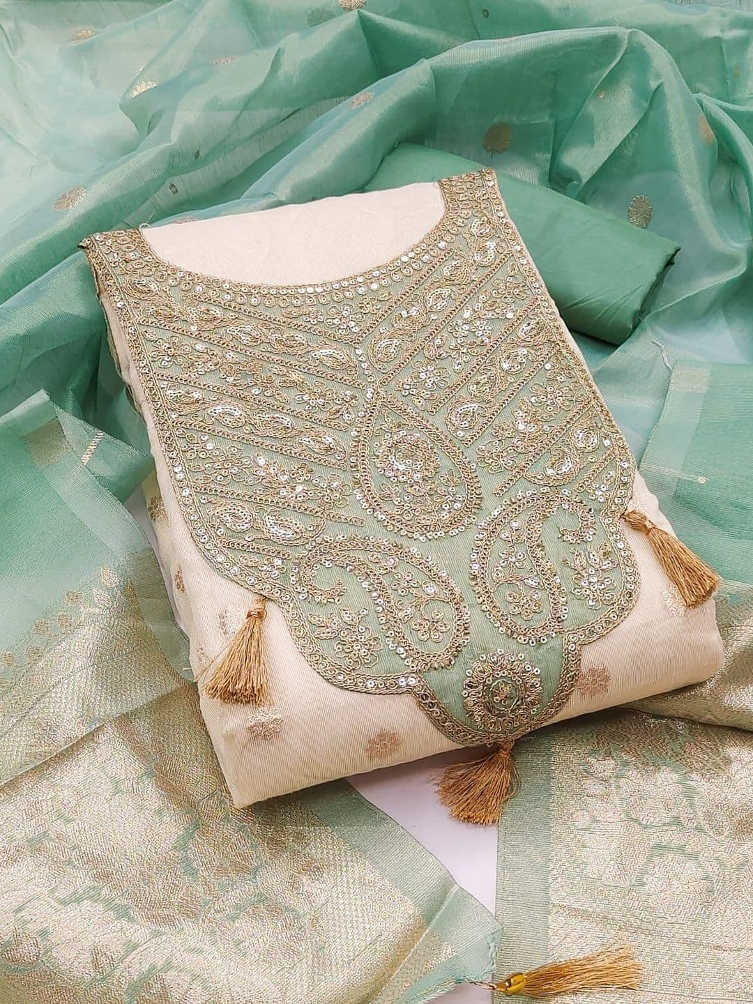 Rangtulika Ethnics Embroidered Pure Cotton Unstitched Dress Material - view 1
