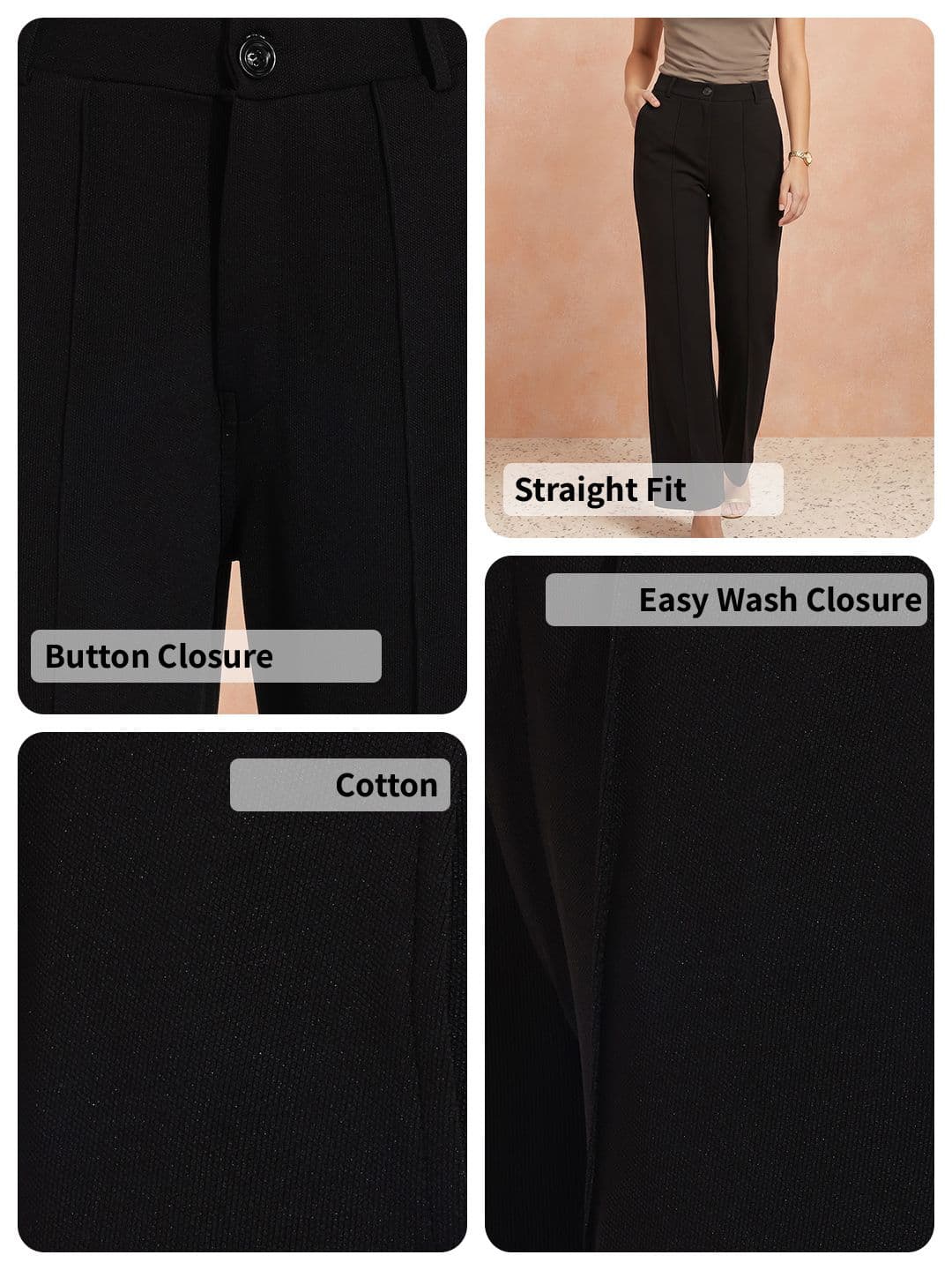 All About You Formals Women High Rise Straight Fit Formal Trousers thumbnail 2