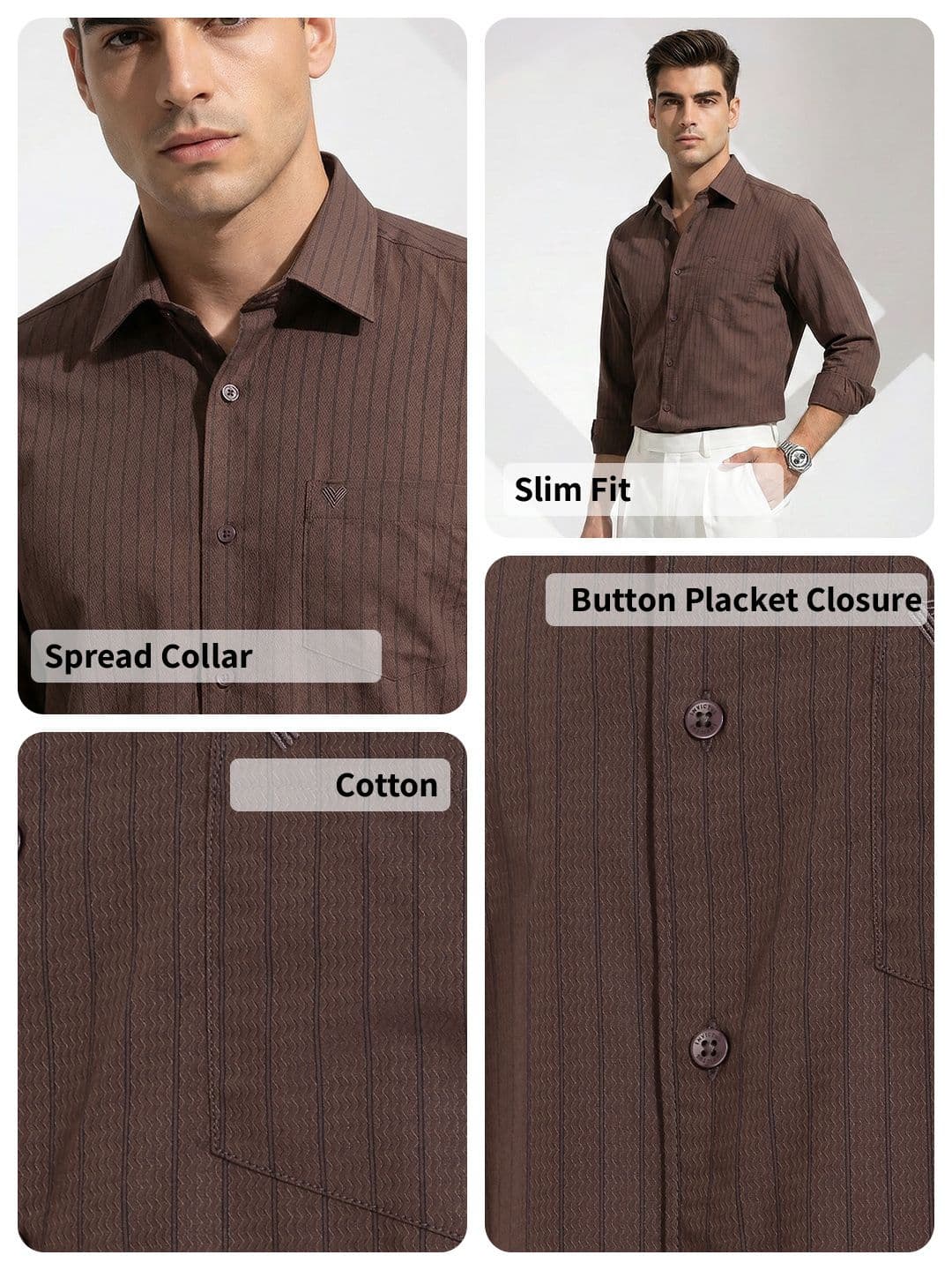 INVICTUS Vertical Striped Slim-Fit Pure Cotton Formal Shirt thumbnail 2