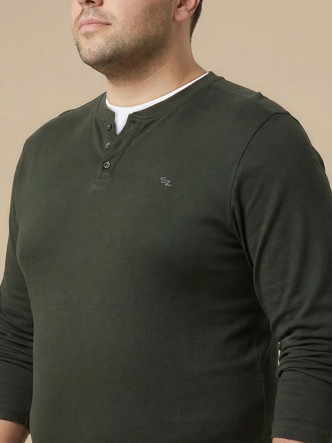 Sztori Plus Size Henley Neck Pure Cotton T-shirt thumbnail 5