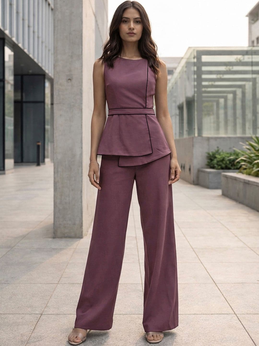 Selvia Sleeveless Round Neck Top with Trousers - view 1