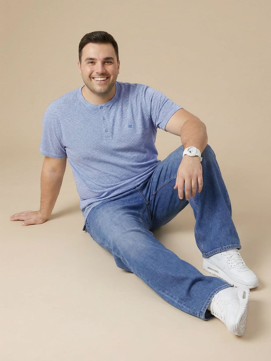 Sztori Plus Size Henley Neck Pure Cotton T-shirt thumbnail 3