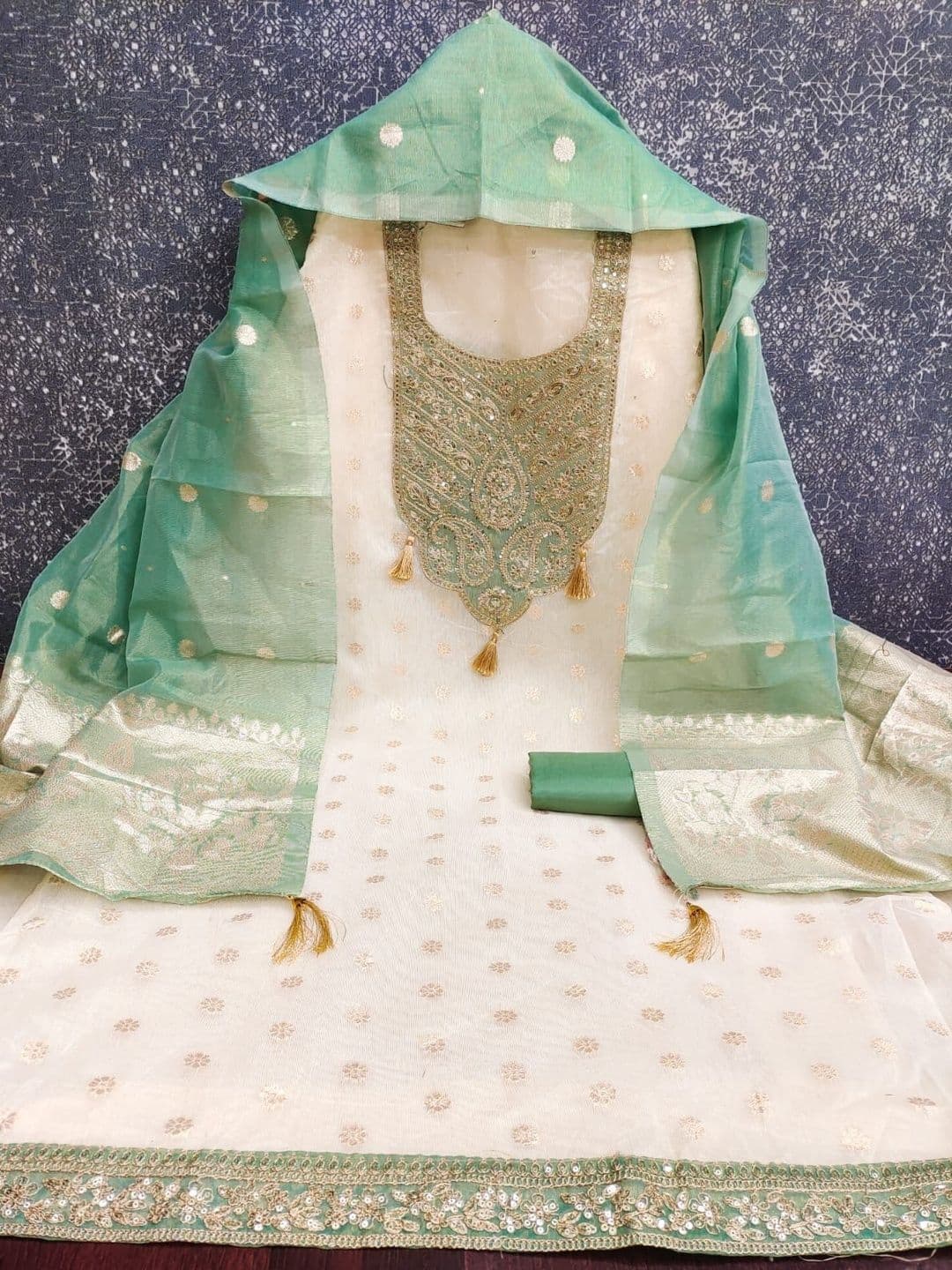 Rangtulika Ethnics Embroidered Pure Cotton Unstitched Dress Material thumbnail 3