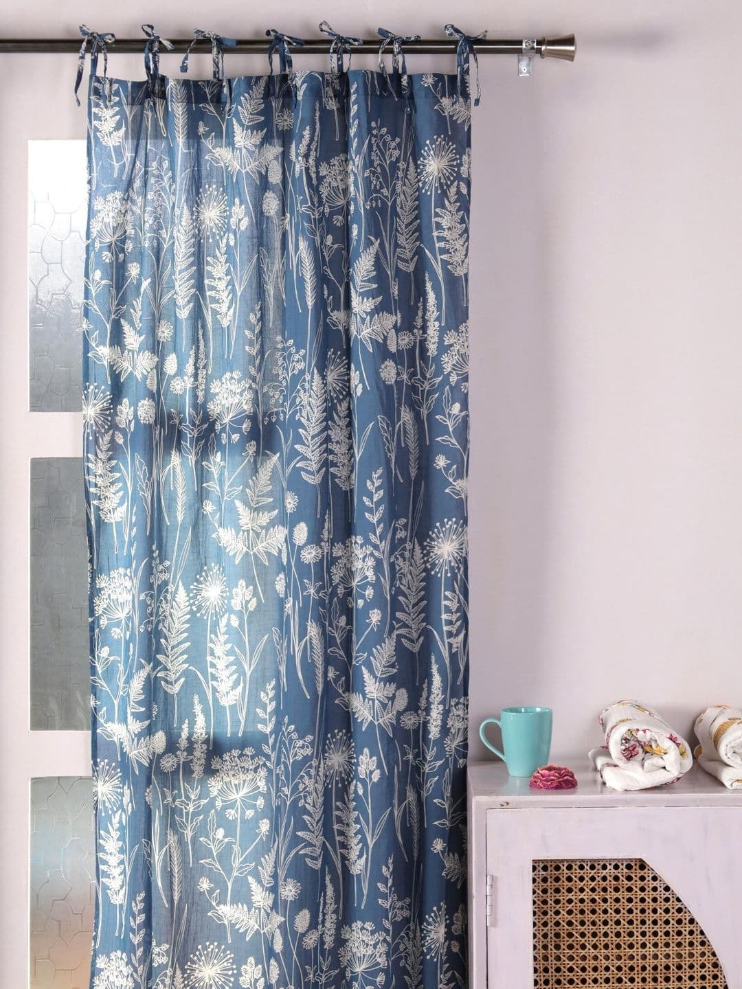 Gulaab Jaipur Blue & White Set of 2 Floral Window Curtain thumbnail 5