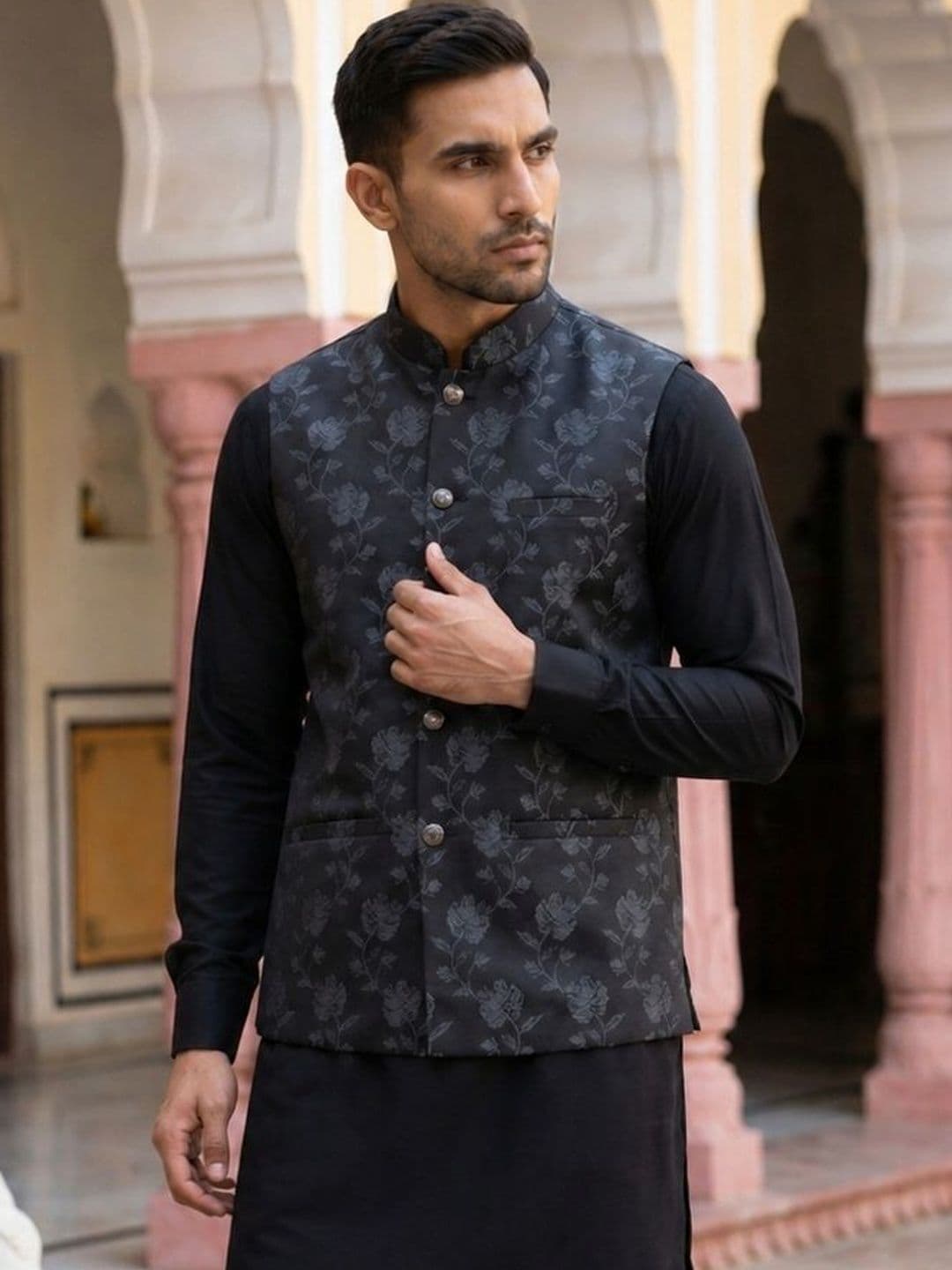Jompers Printed Satin Nehru Jackets thumbnail 4