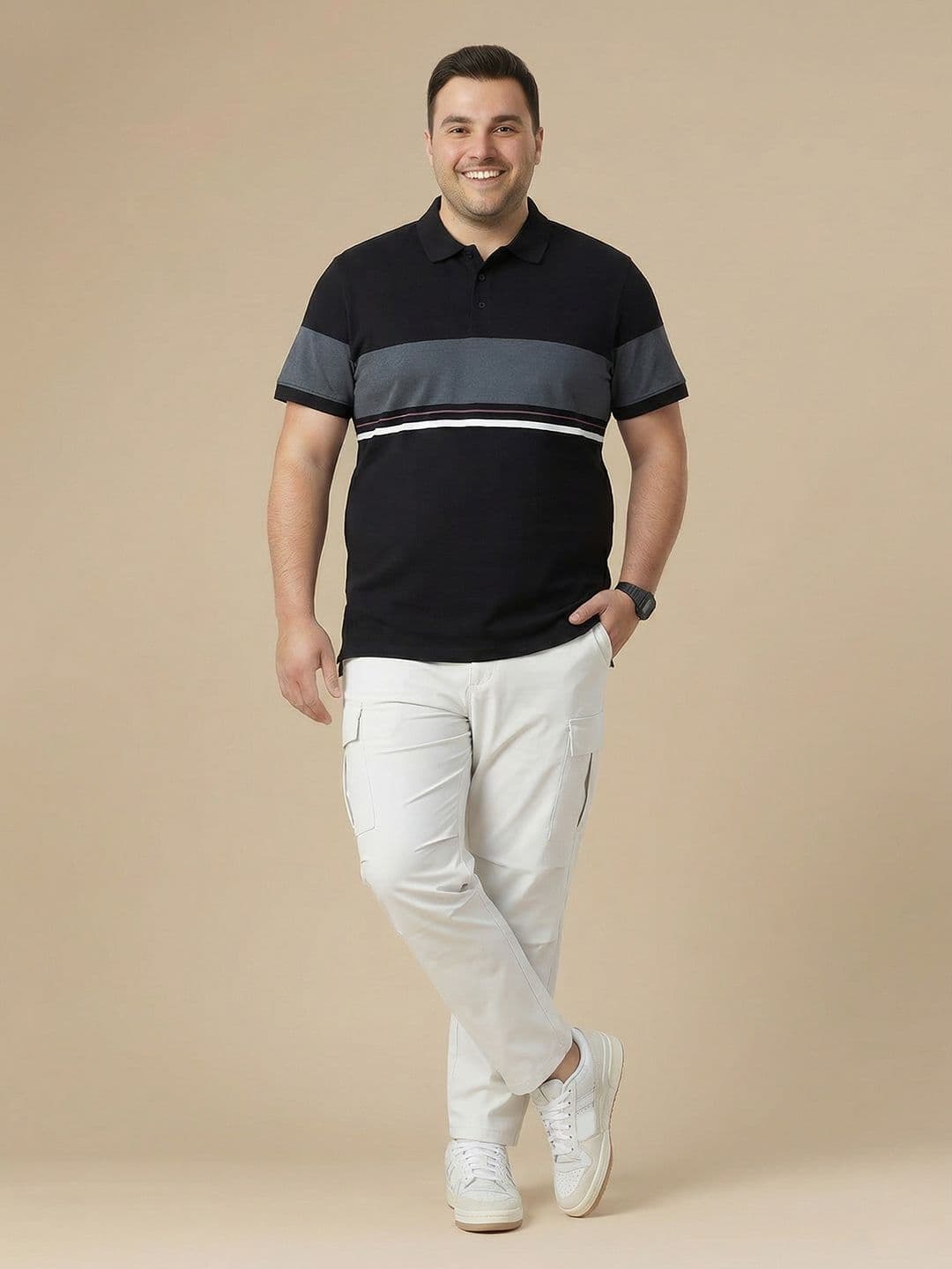 Sztori Plus Size Striped Polo Collar T-shirt thumbnail 2