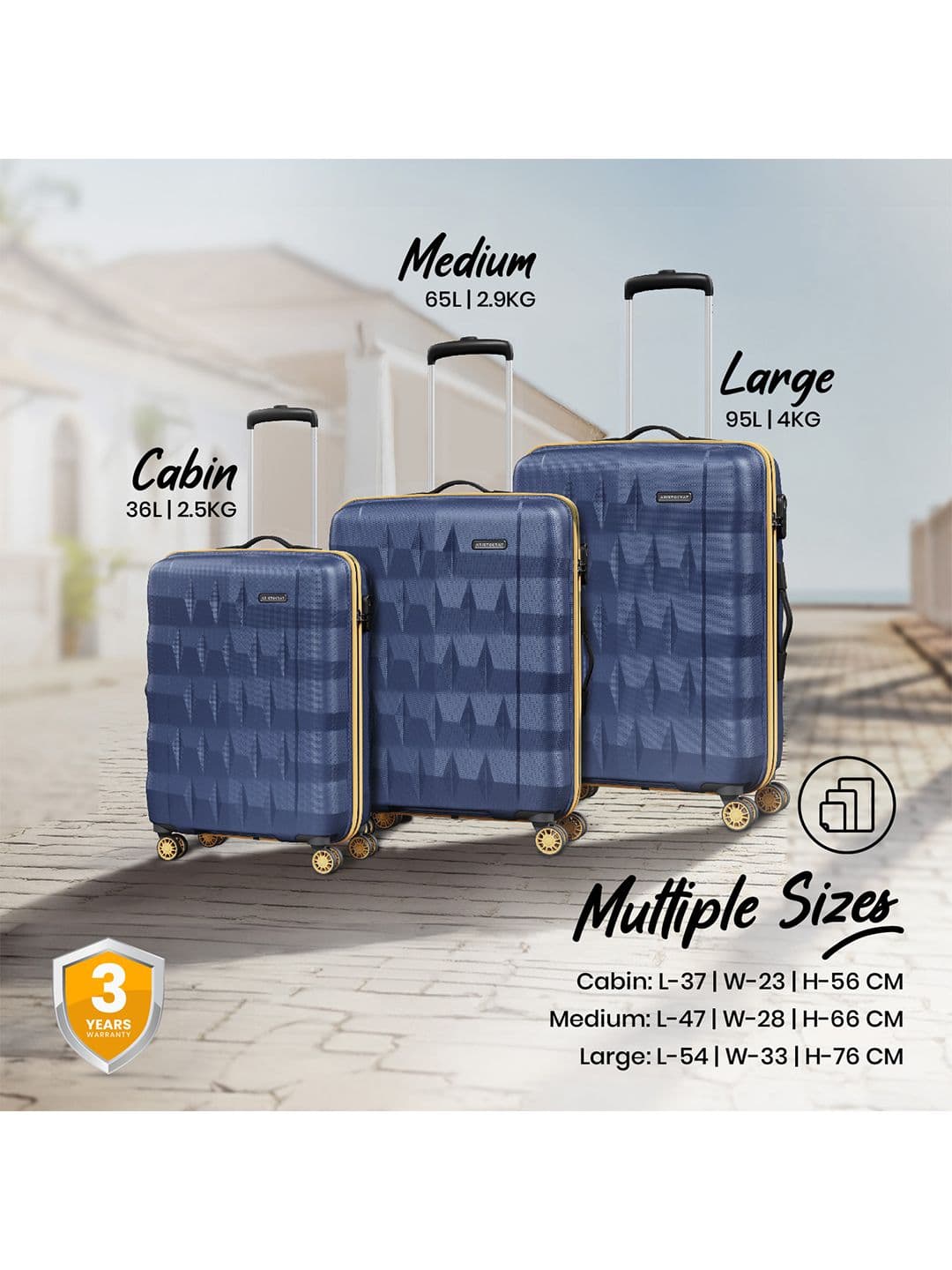 Aristocrat Comet Blue Large Hard Luggage 76cm Check-in Trolley Bag with Smooth 8-Wheel thumbnail 7