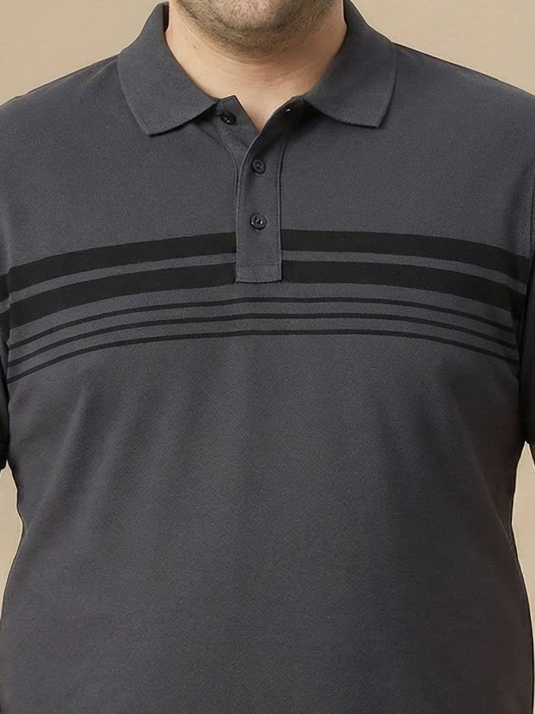 Sztori Plus Size Striped Polo Collar Pure Cotton T-shirt thumbnail 7