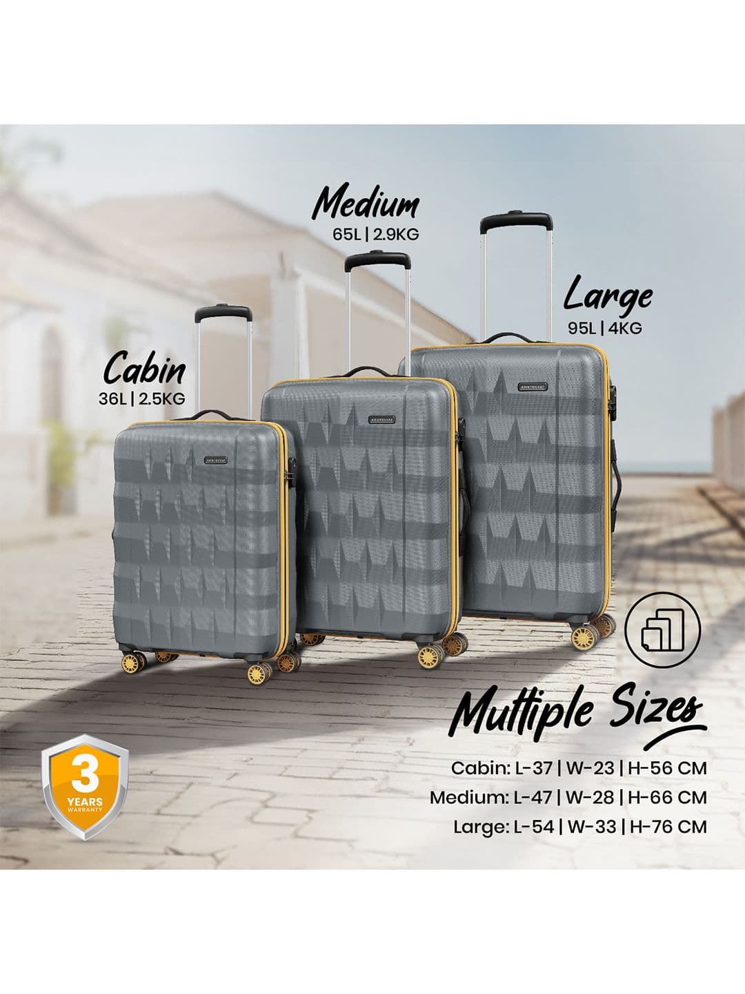 Aristocrat Comet Grey Medium Hard Luggage 66cm Check-in Trolley Bag With Smooth 8-Wheel thumbnail 5