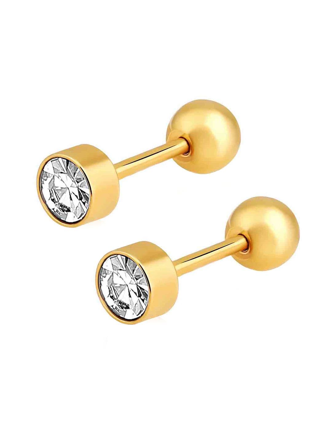 Peora Gold-Plated Stainless Steel Cubic Zirconia Contemporary Studs Earrings thumbnail 4