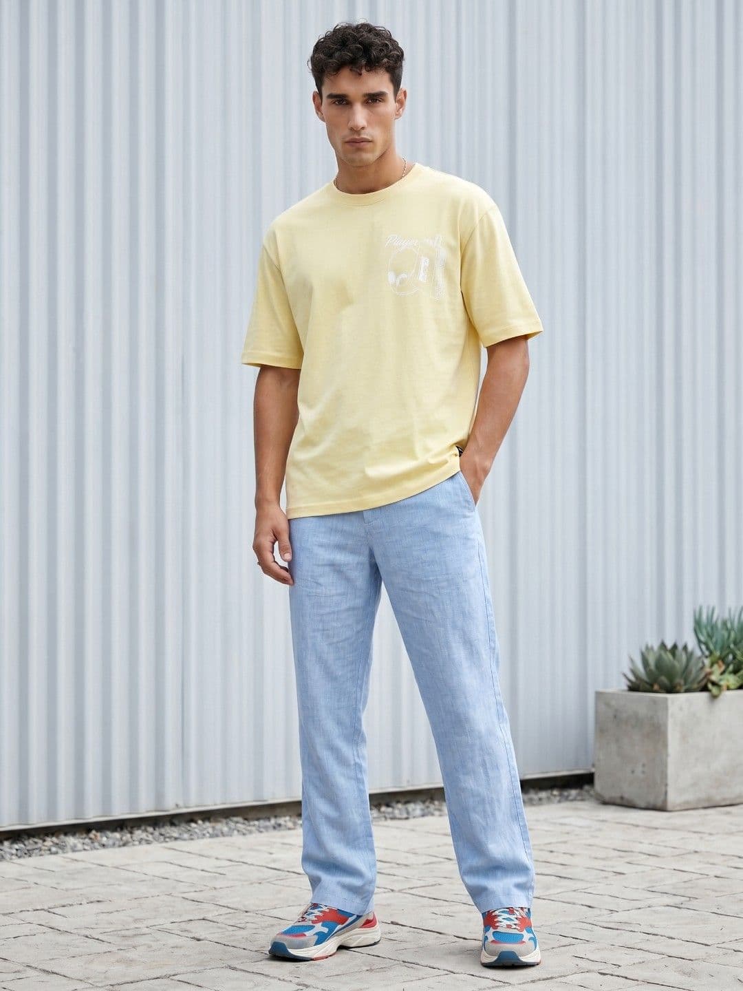 glitchez Yellow Typography Printed Relaxed Fit T-shirt thumbnail 3
