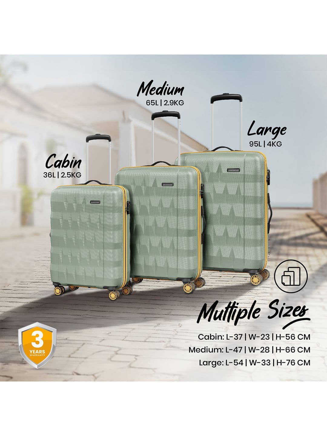 Aristocrat Comet Green Medium Hard Luggage 66cm Check-in Trolley Bag with Smooth 8-Wheel thumbnail 5