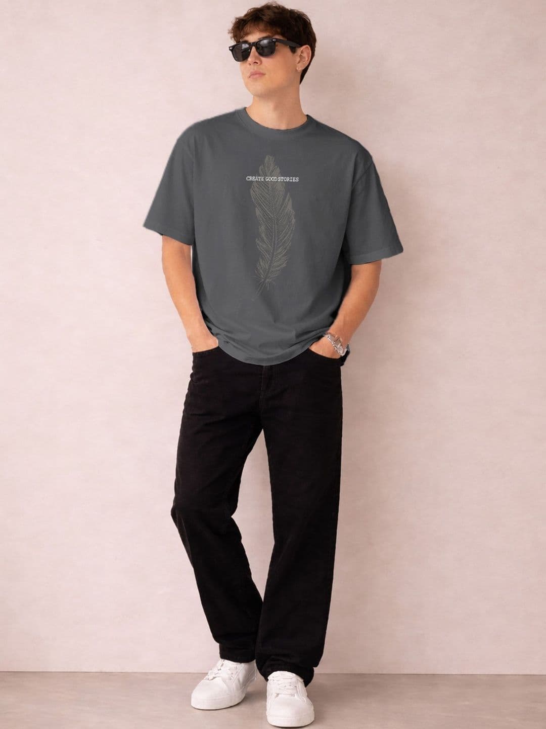 The Roadster Lifestyle Co Printed Organic Cotton Round Neck Oversized Tshirt thumbnail 3