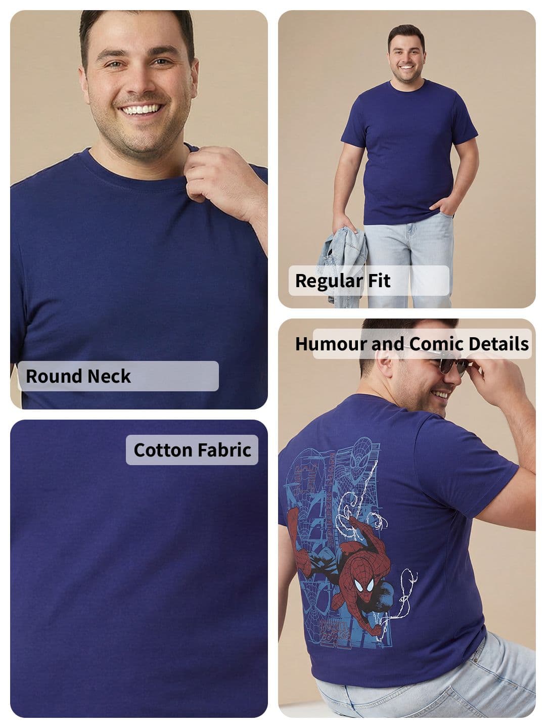 Sztori Plus Size Spider Man Printed Cotton T-shirt thumbnail 4