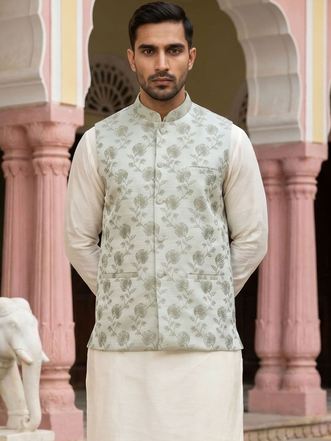 Jompers Printed Satin Nehru Jackets thumbnail 2