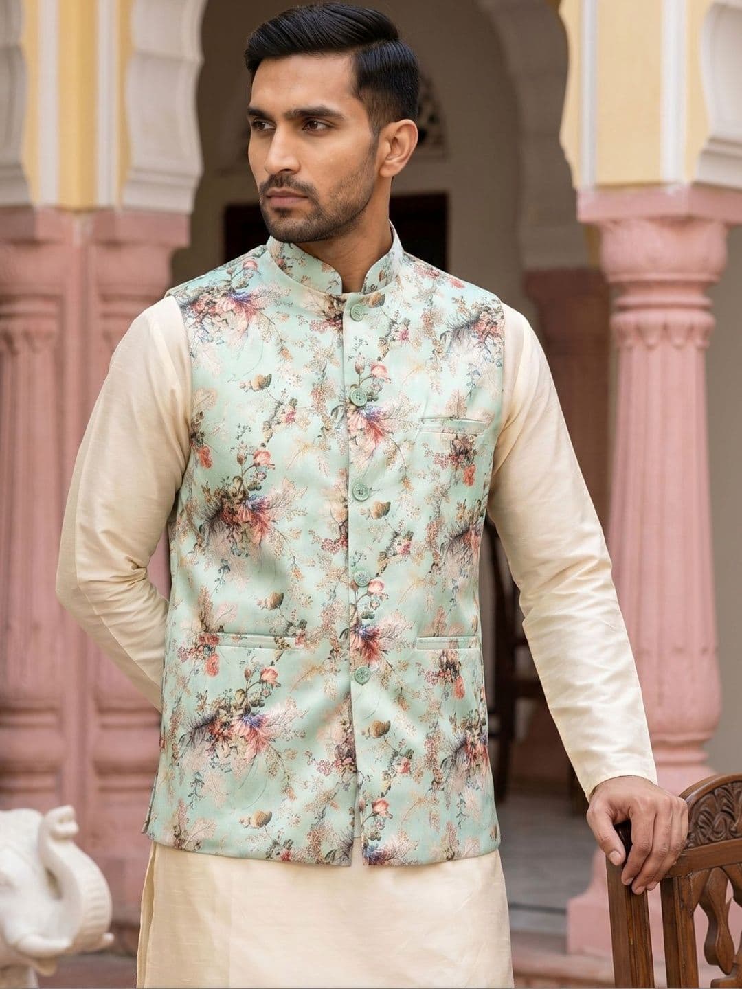 Jompers Printed Satin Nehru Jackets - view 1