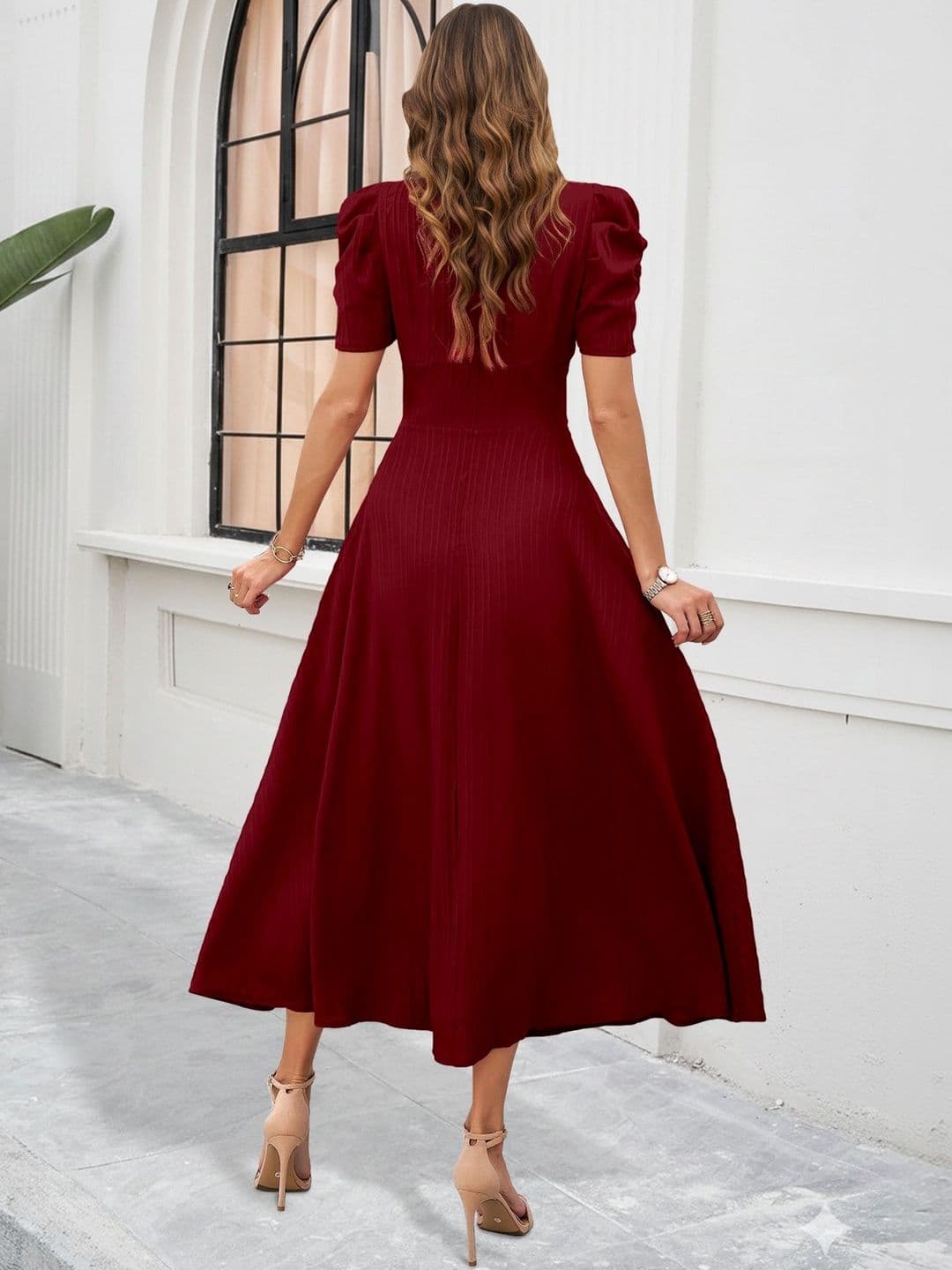 Sugathari Puff Sleeve Fit & Flare Midi Dress thumbnail 4