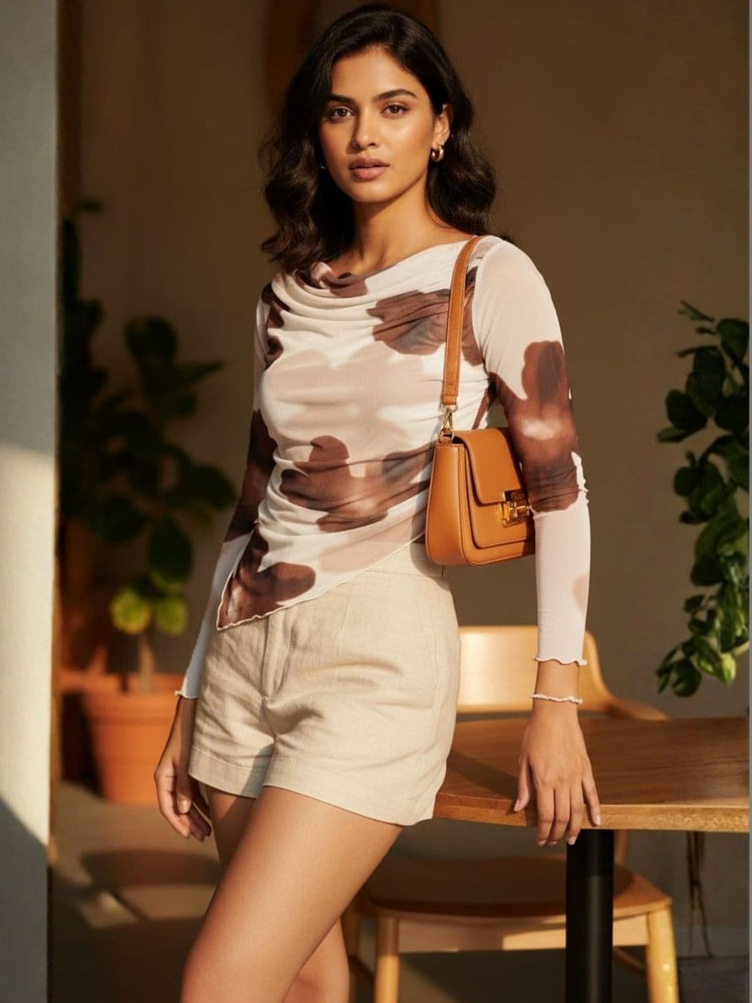 STYLOBABE Print Cowl Neck Net Top - view 1