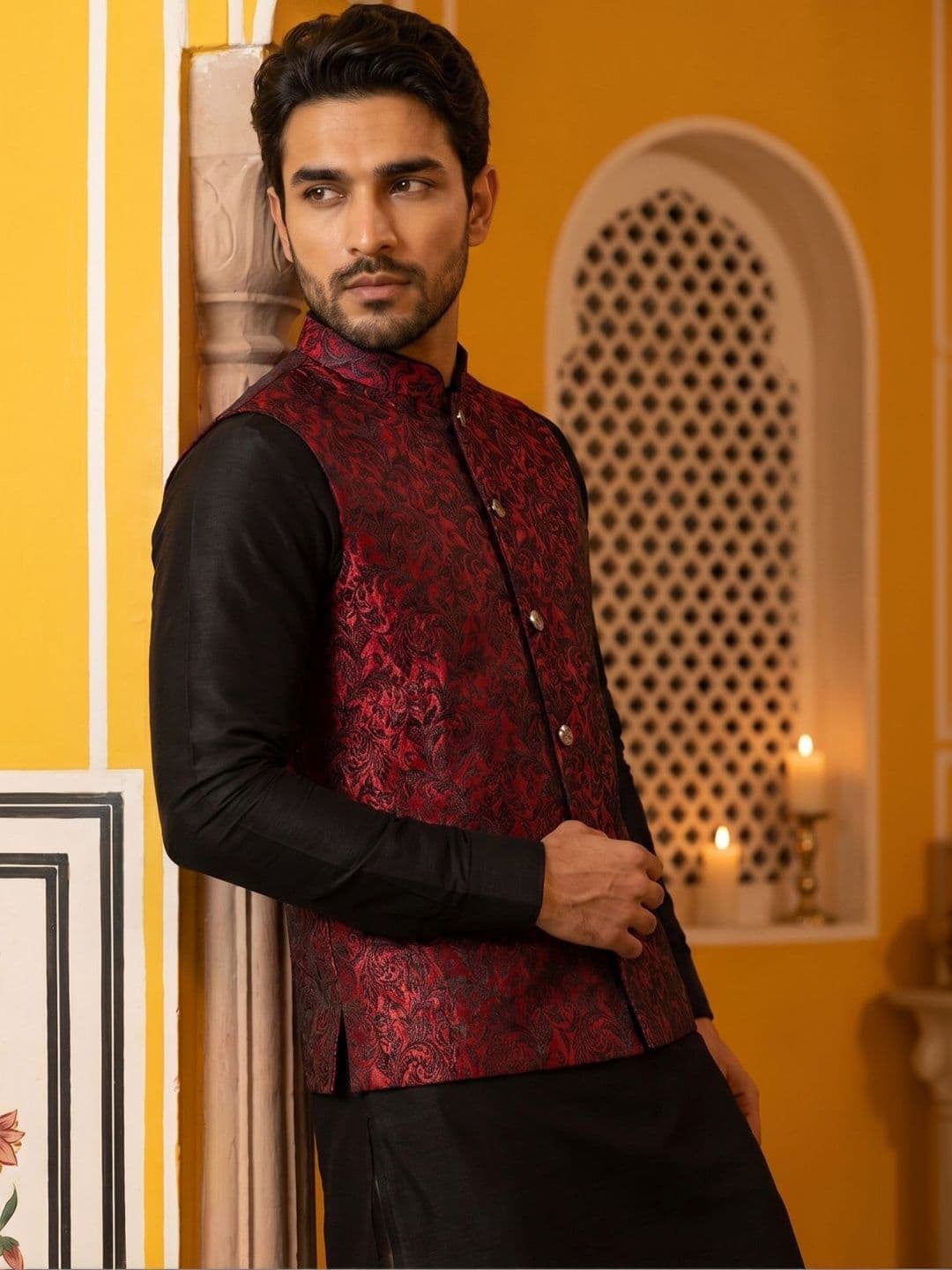 Jompers Woven Design Woven Nehru Jackets - view 1