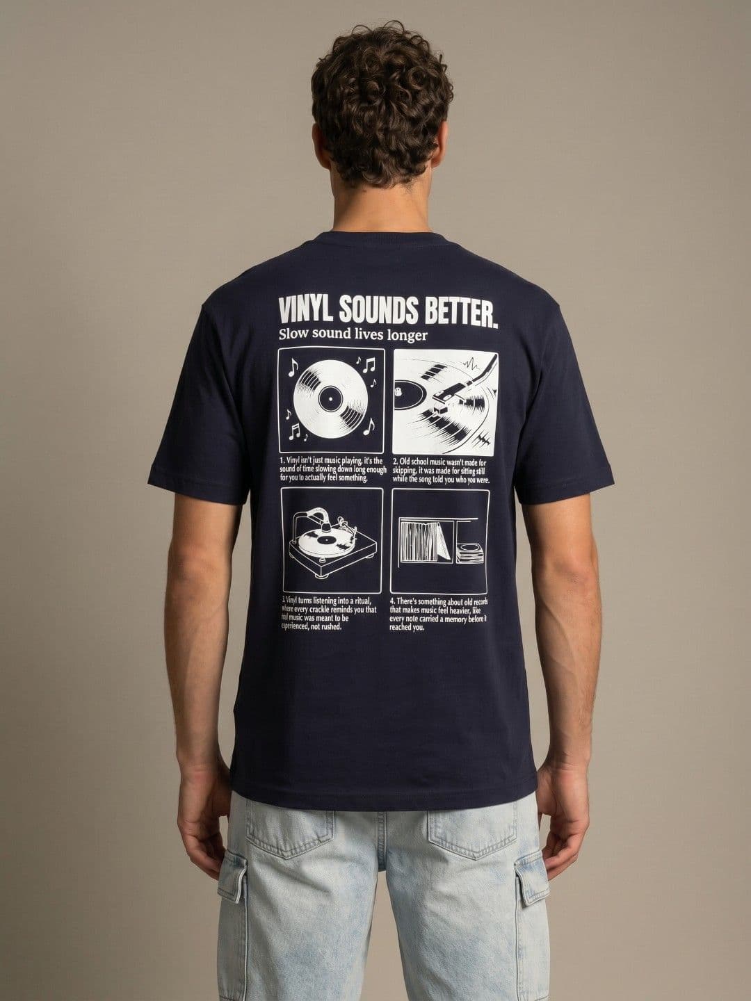 glitchez Vinyl Sounds Better Typography Printed Relaxed Fit T-shirt thumbnail 2