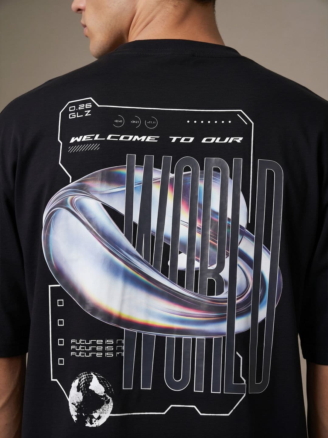 glitchez Welcome to Our World Graphic Printed Oversized Fit T-shirt thumbnail 6