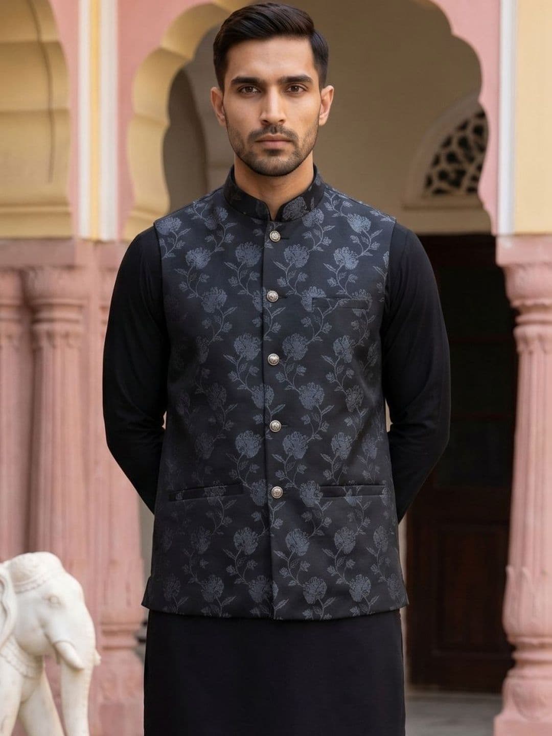Jompers Printed Satin Nehru Jackets thumbnail 2