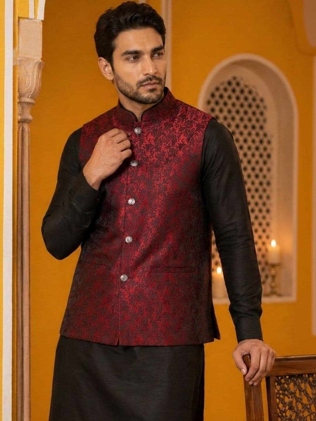 Jompers Woven Design Woven Nehru Jackets thumbnail 2