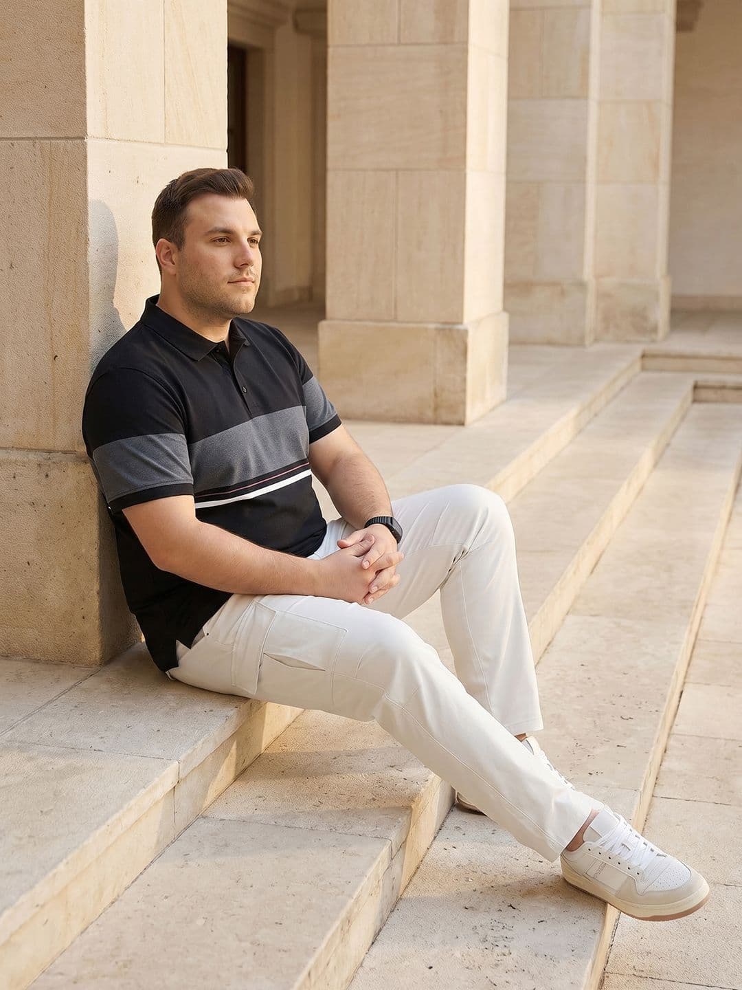 Sztori Plus Size Striped Polo Collar T-shirt - view 1
