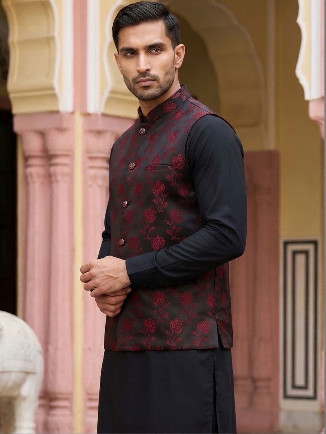 Jompers Printed Satin Nehru Jackets thumbnail 6