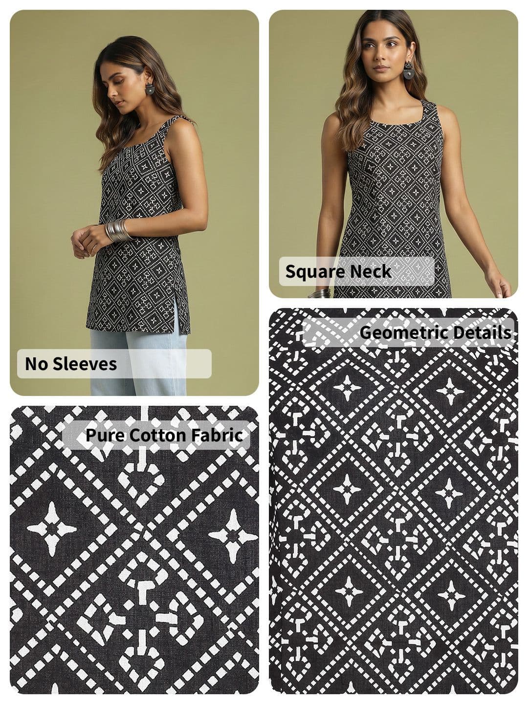 Anouk Geometric Printed Pure Cotton Sleeveless Kurti thumbnail 5