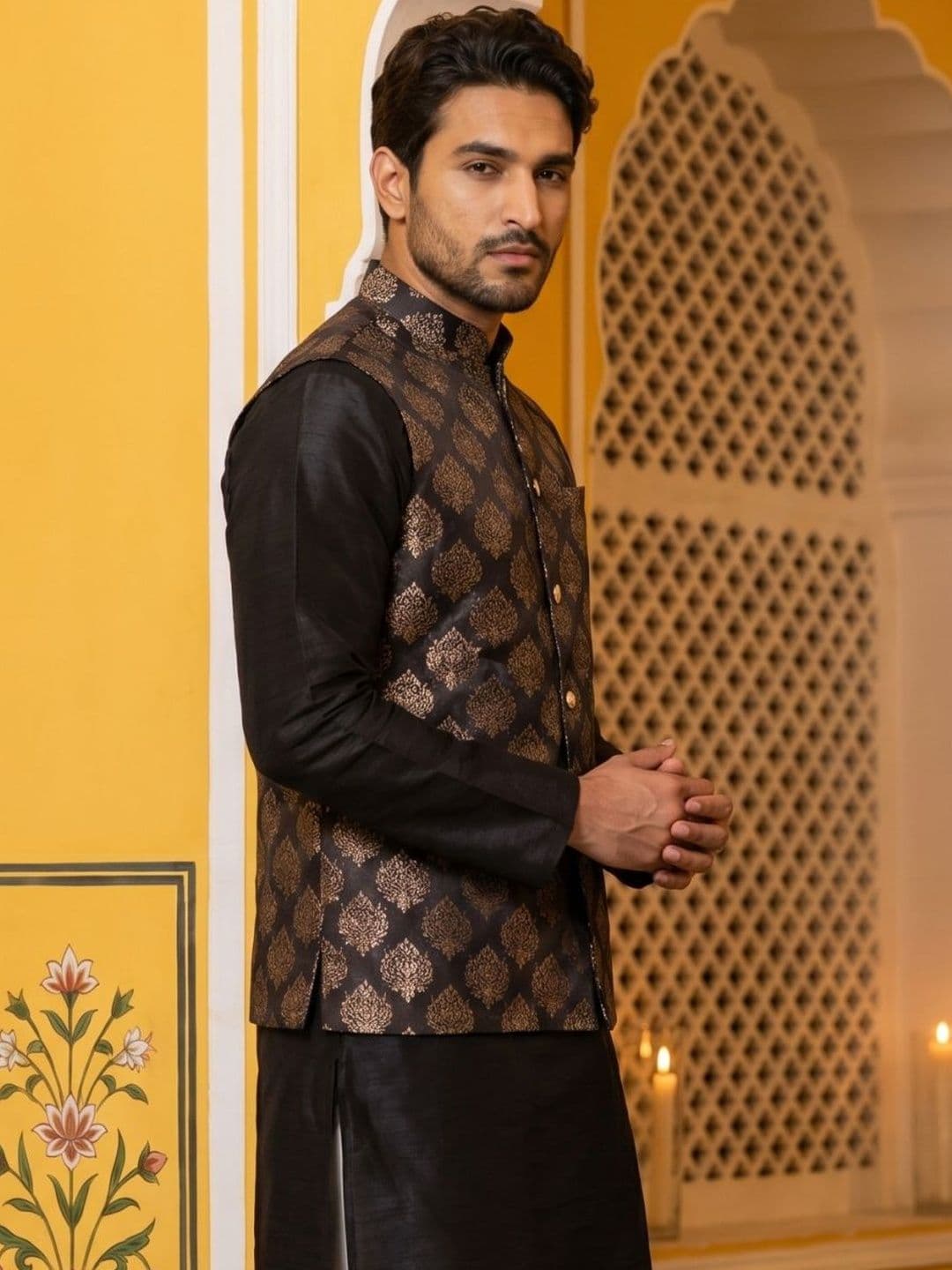 Jompers Printed Satin Nehru Jackets thumbnail 2