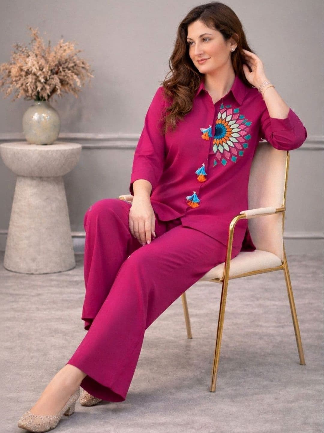 BAESD Women Embroidered Straight Fit Ethnic Co-Ord Set thumbnail 2