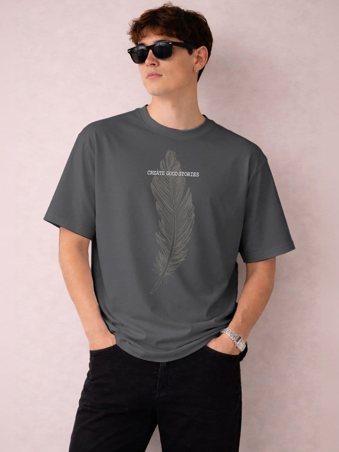 The Roadster Lifestyle Co Printed Organic Cotton Round Neck Oversized Tshirt - view 1