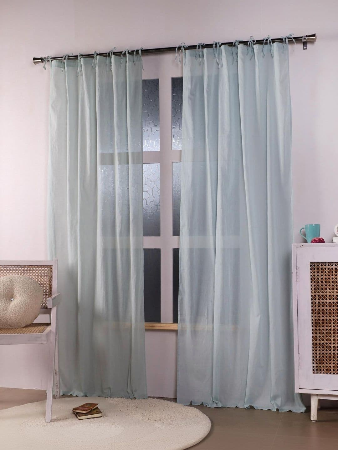 Gulaab Jaipur Grey Set of 2 Sheer Long Door Curtain thumbnail 2