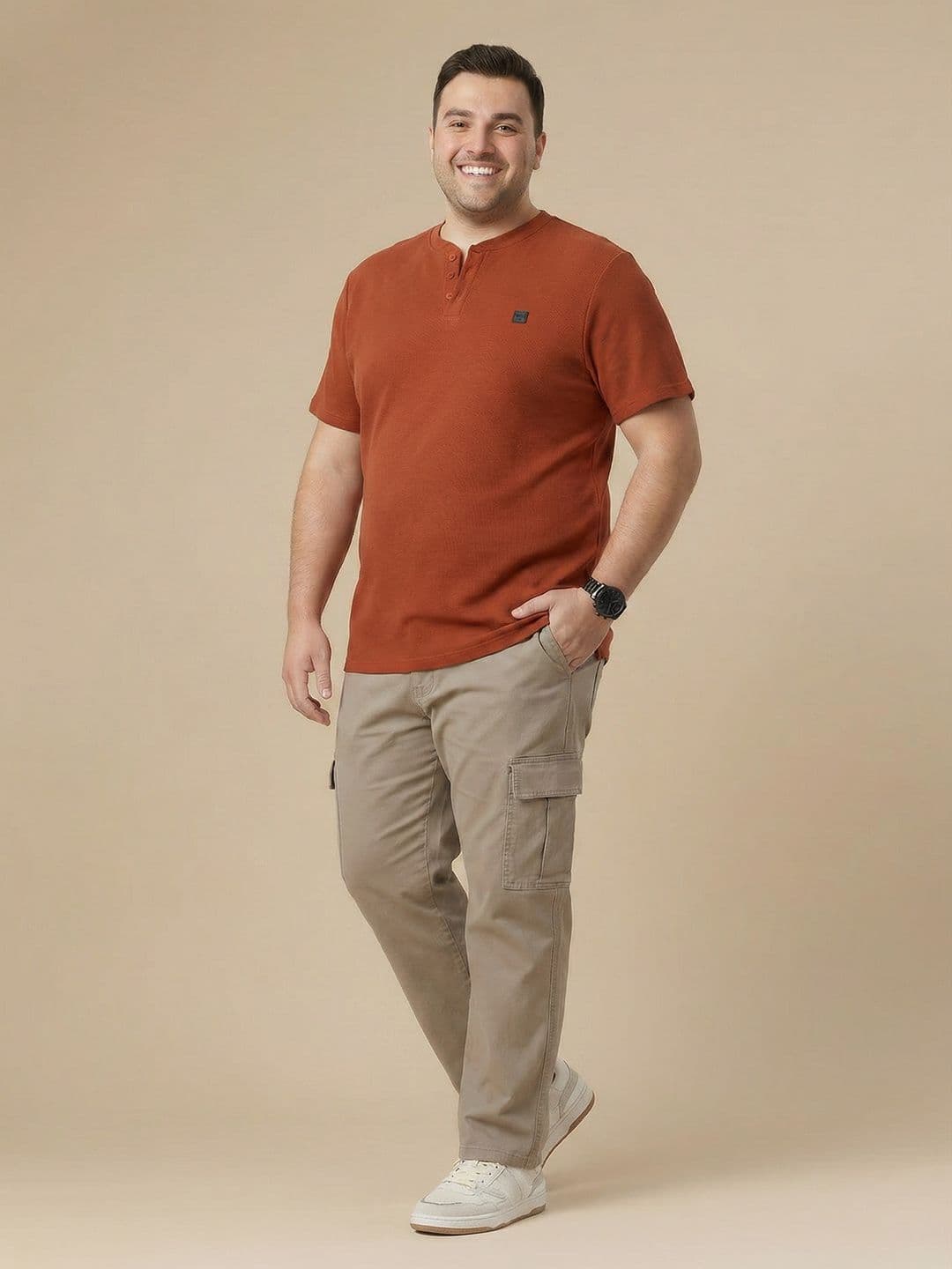 Sztori Plus Size Henley Neck Pure Cotton T-shirt thumbnail 6