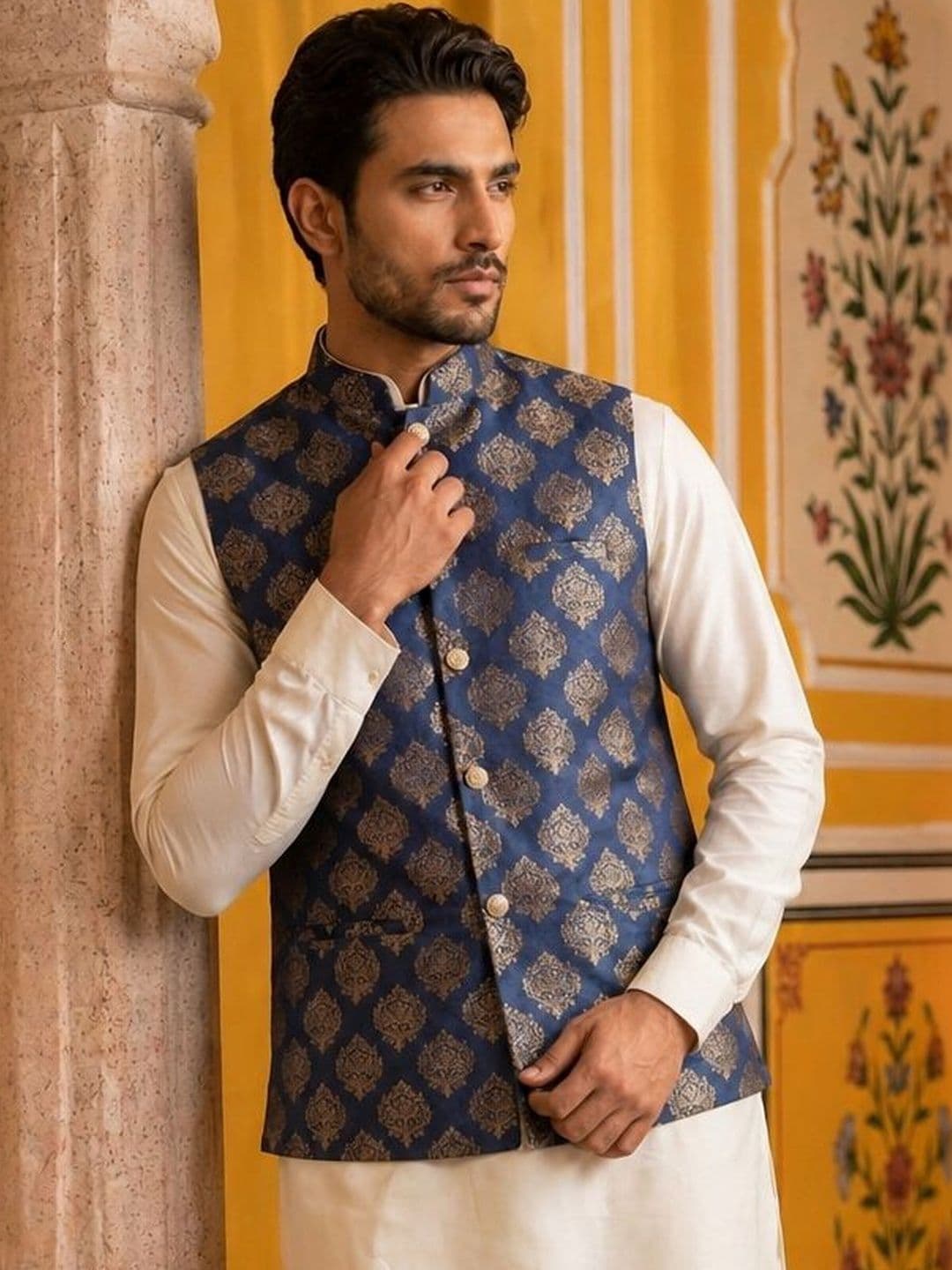 Jompers Printed Satin Nehru Jackets thumbnail 2
