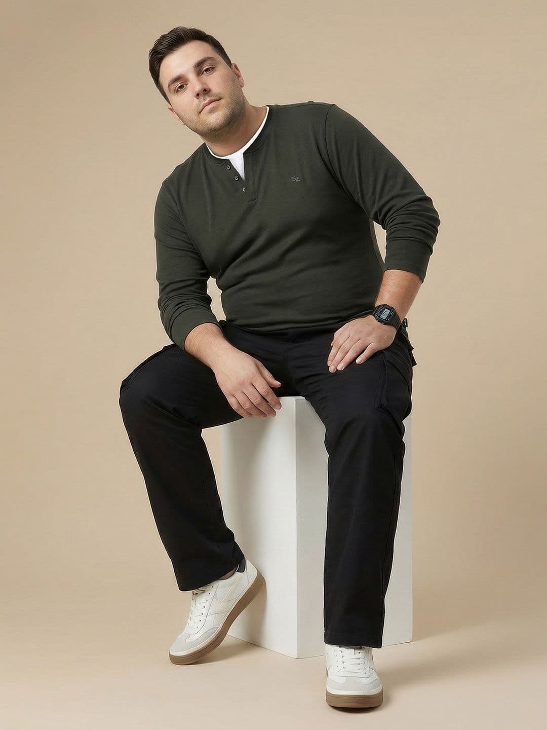 Sztori Plus Size Henley Neck Pure Cotton T-shirt thumbnail 2