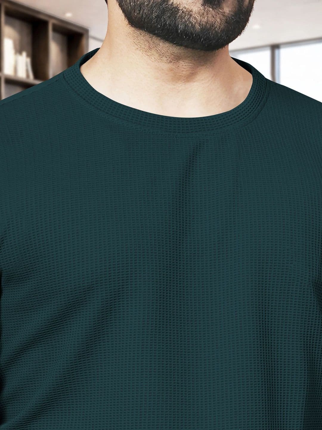 HAPPY KHAJANA Men Self Design Long Sleeves T-shirt thumbnail 2