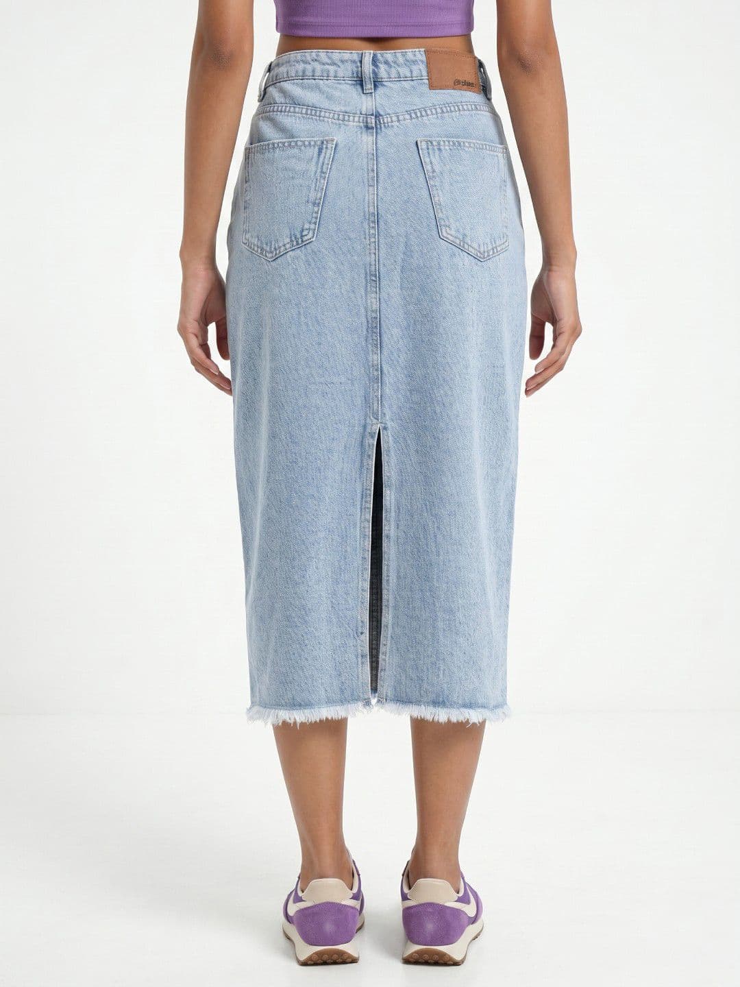glitchez Women Back Slit Midi Denim Skirt thumbnail 2