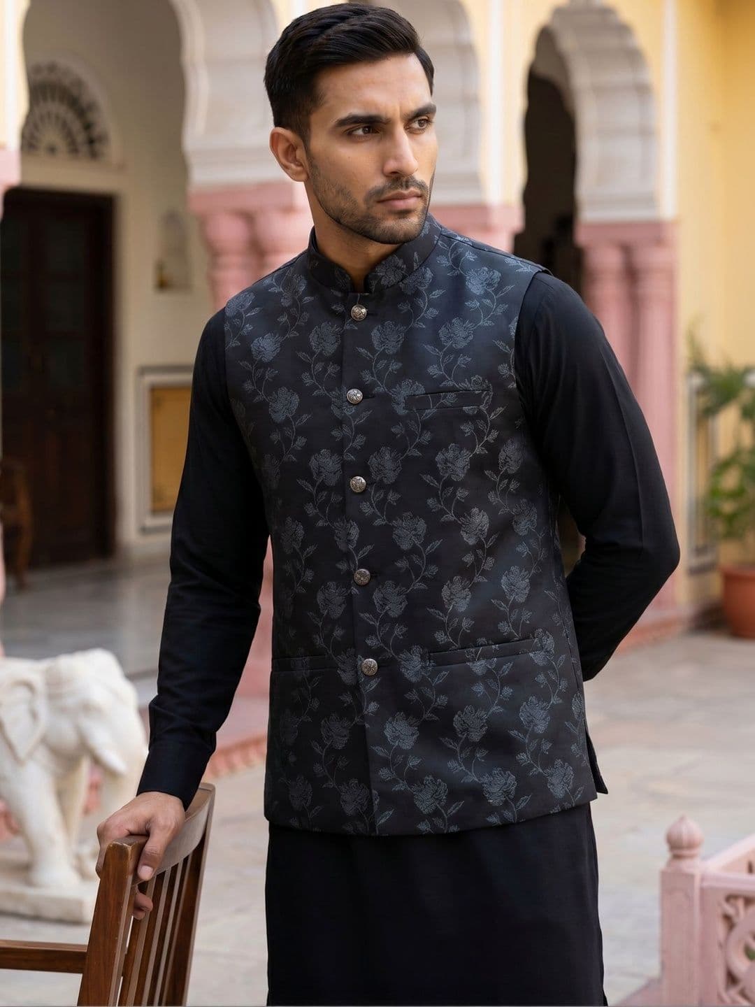 Jompers Printed Satin Nehru Jackets - view 1