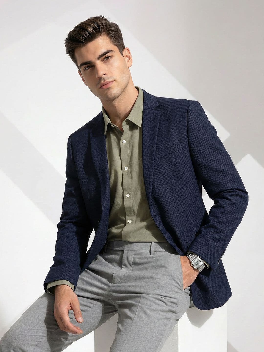 INVICTUS Notched Lapel Collar Slim Fit Single Breasted Formal Blazer - view 1